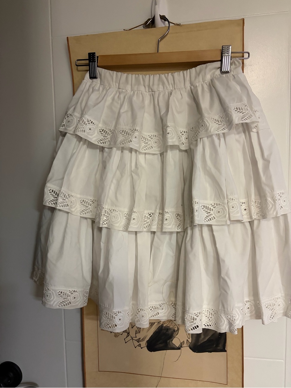Women's White Tiered Eyelet A-Line Skirt